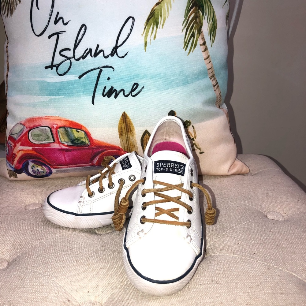 Sperry Top-Sider Seacoast white leather Lace-Up Sneakers Size 13.5 - Picture 2 of 10